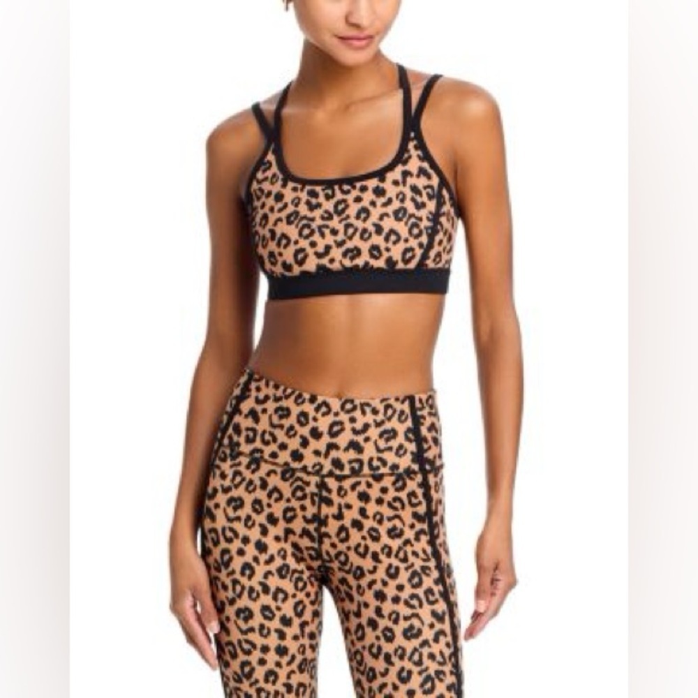 AQUA Printed Toned Out Double Strap Leopard Print Sports Bra - Exclusive NWT - Picture 2 of 10